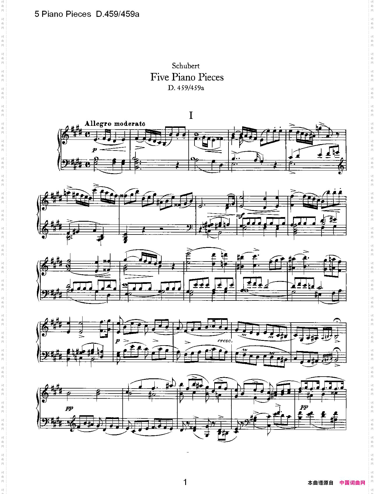 5PianoPiecesD.459/459a钢琴五联奏D.459/459a
