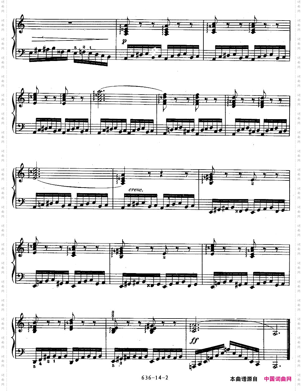 《车尔尼钢琴手指灵巧初步练习曲》OP.636-14