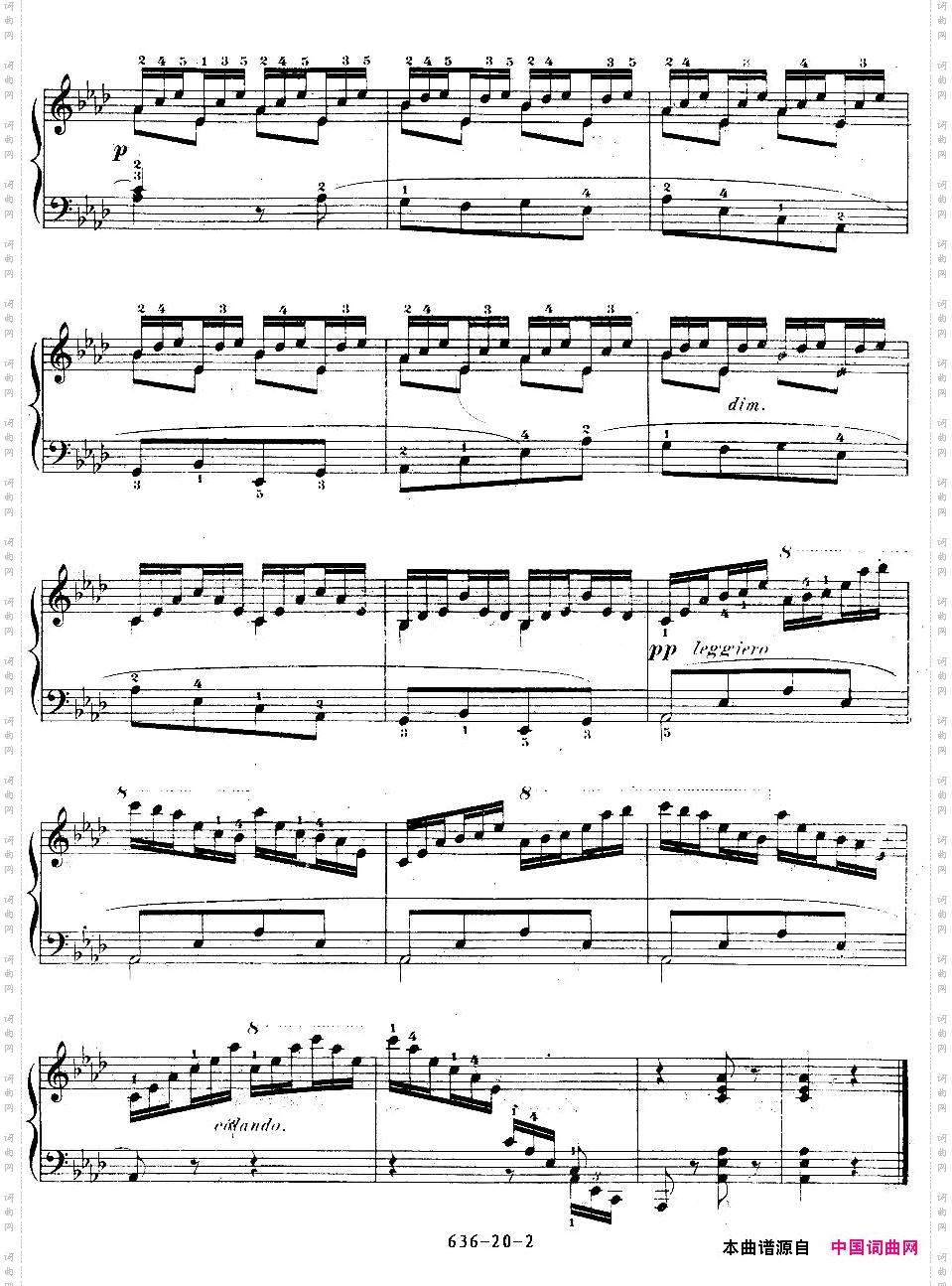 《车尔尼钢琴手指灵巧初步练习曲》OP.636-20