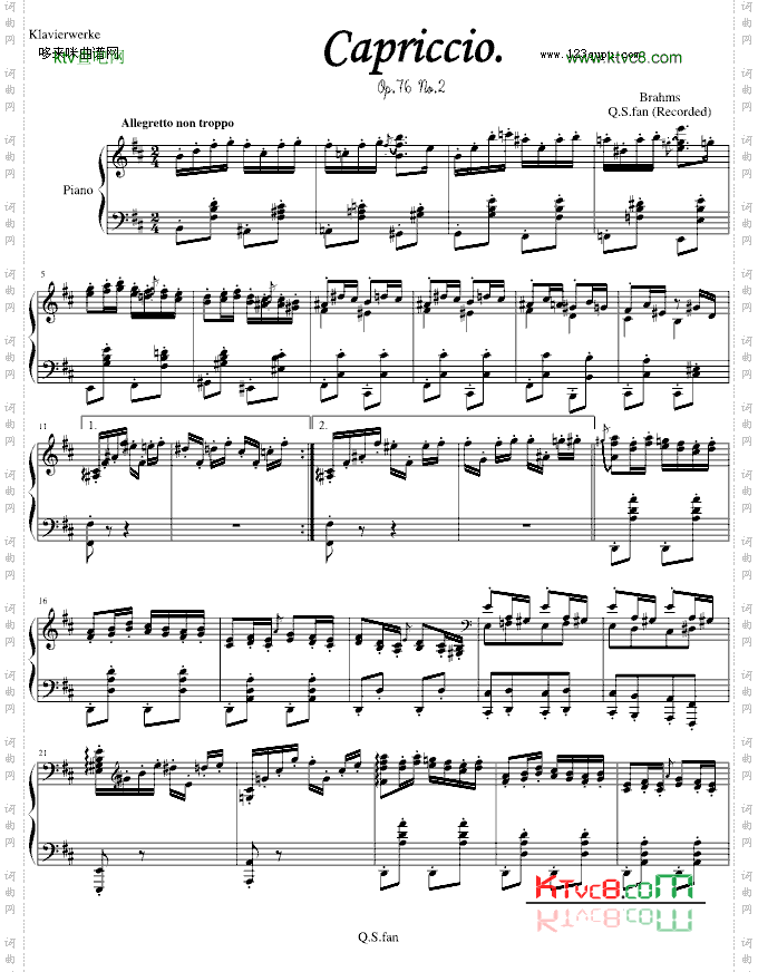 随想曲Op.76No.2-勃拉姆斯