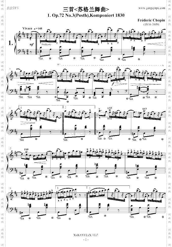 苏格兰舞曲第一首，Op.72-3-钢琴谱钢琴曲-肖邦-chopin