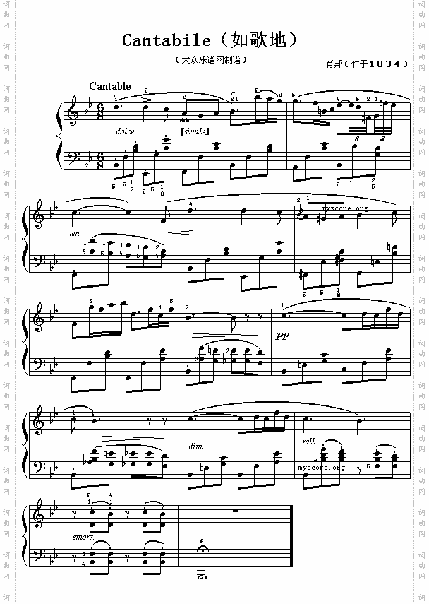 肖邦钢琴小曲：Cantabile如歌地