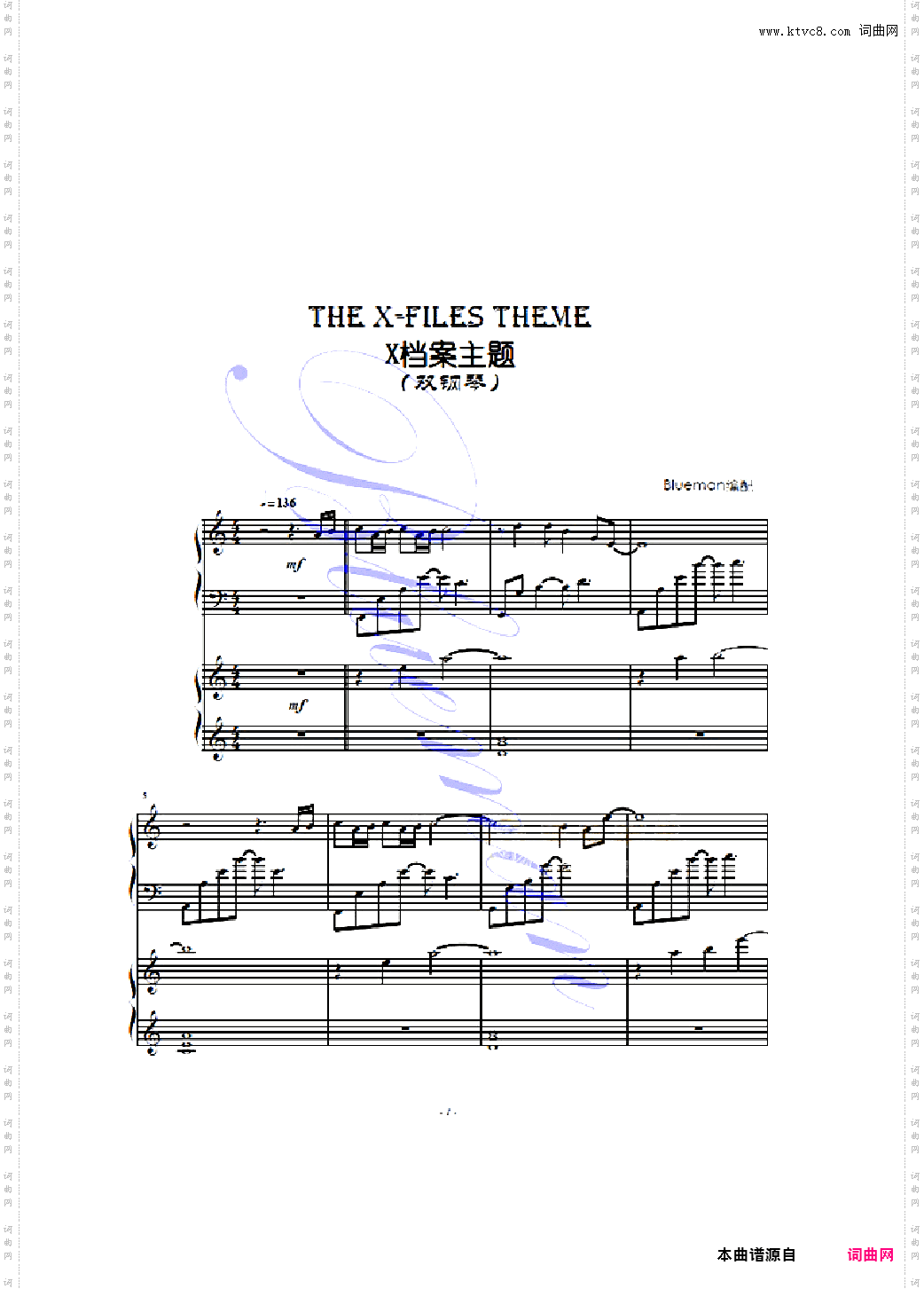 The X-Files Theme -《X档案》主题曲 双钢琴