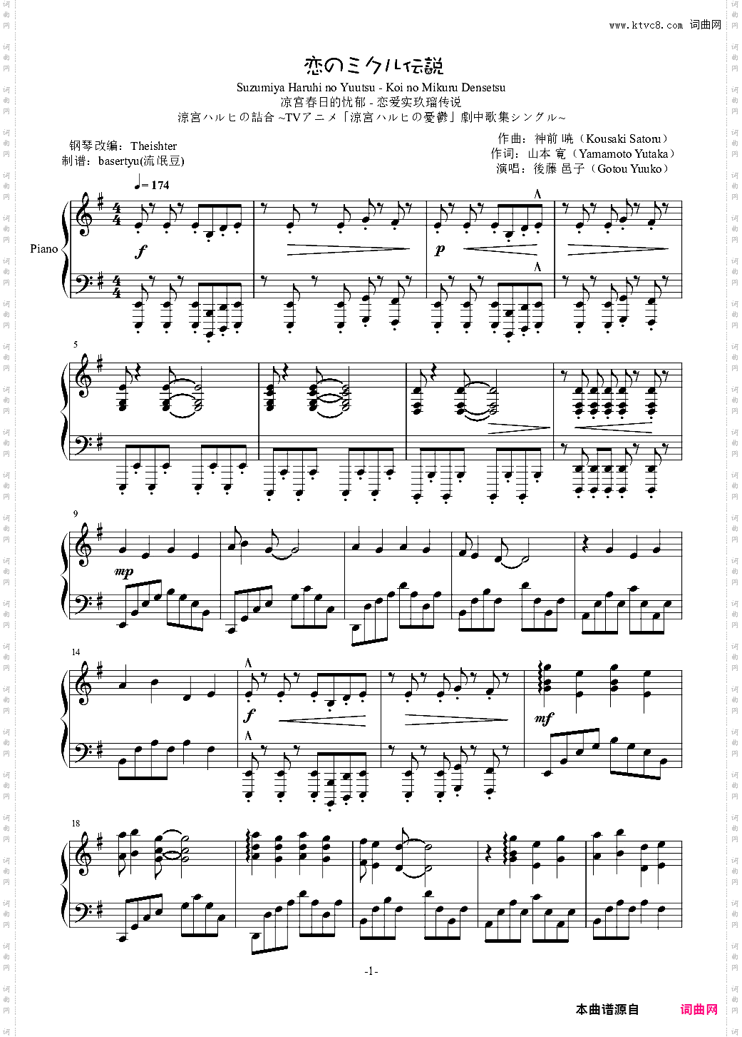 【凉宫春日的忧郁】恋爱实玖瑠传说Theishter版本basertyu涼宮ハルヒの憂鬱-恋のミクル伝説