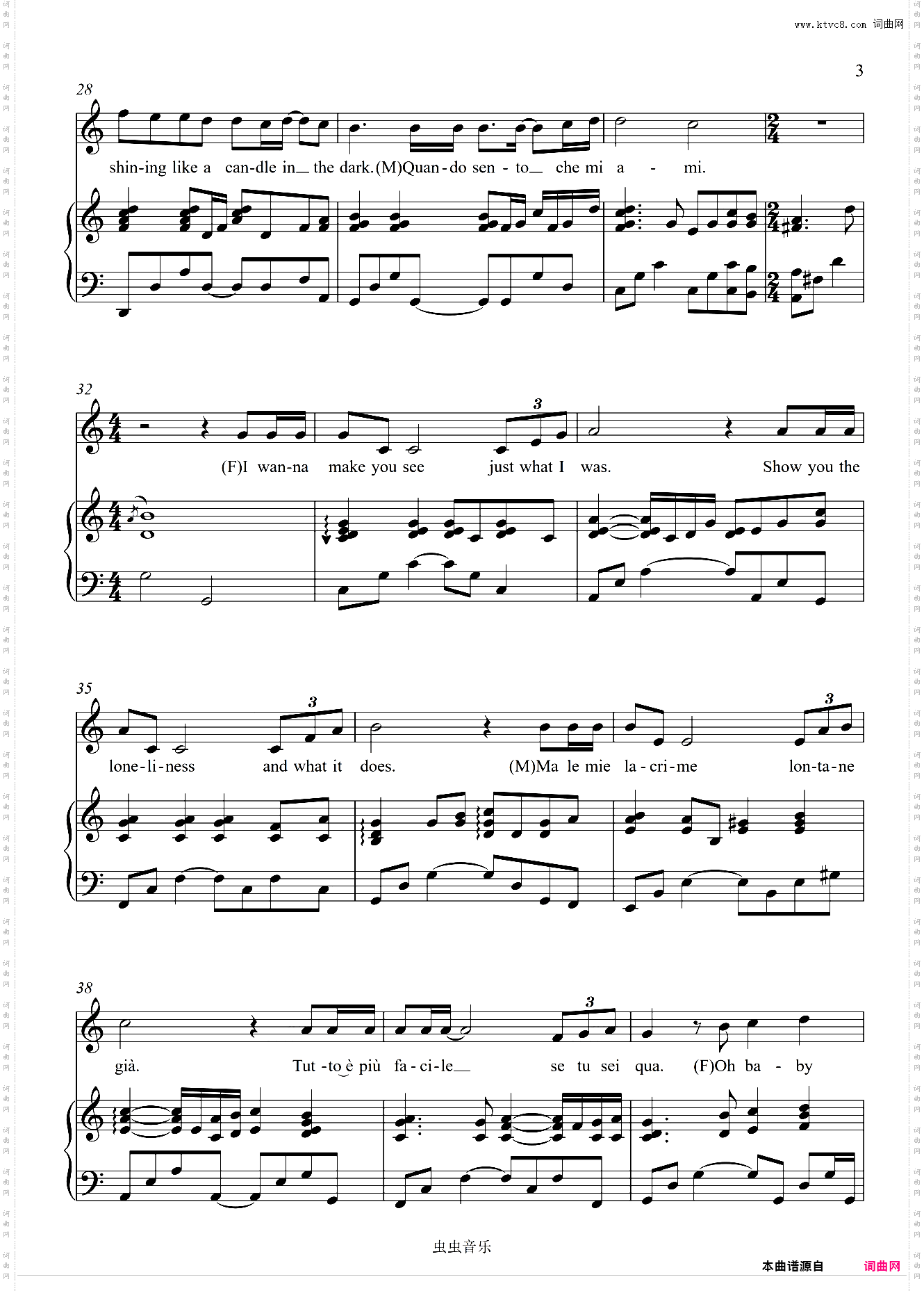 Quando Sento Che Mi Ami - Sissel/Carreras 男女对唱 弹唱伴奏谱