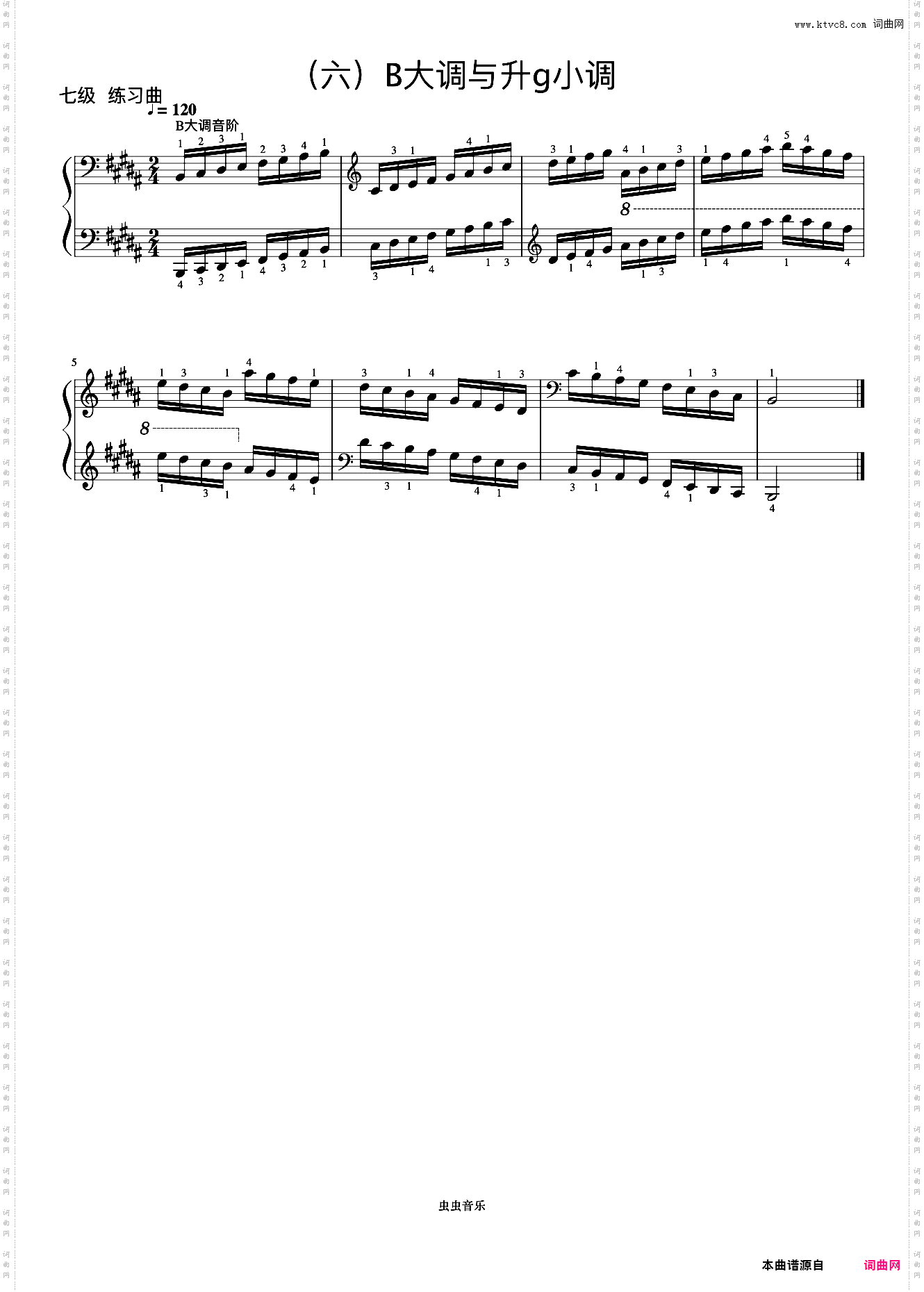 7级 B大调音阶《音协钢琴考级曲目 6-8级》