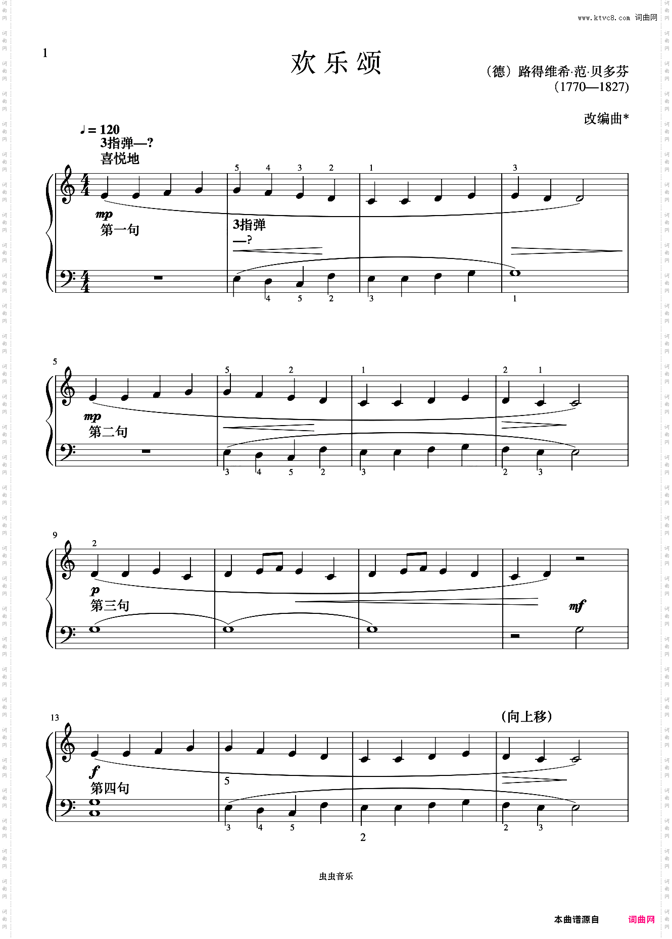 单元三 欢乐颂《菲伯尔钢琴基础教程 第3级 课程和乐理》