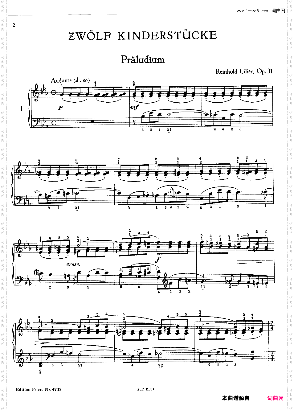 儿童钢琴曲集 Twelve Children's Pieces Op·31