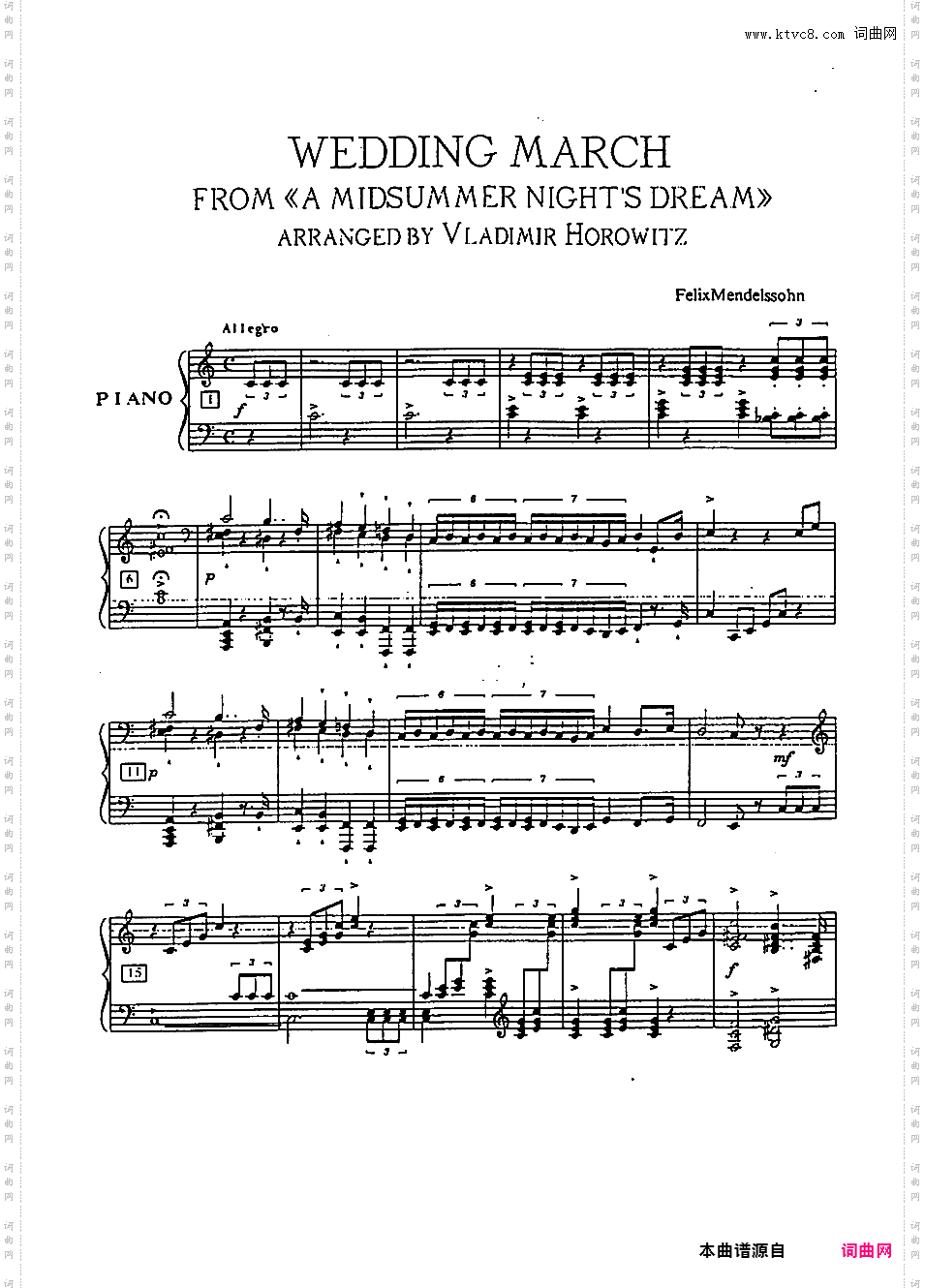 婚礼进行曲主题与变奏 - 根据门德尔松《婚礼进行曲》主题改编Mendelssohn-Liszt-Horowitz Wedding March