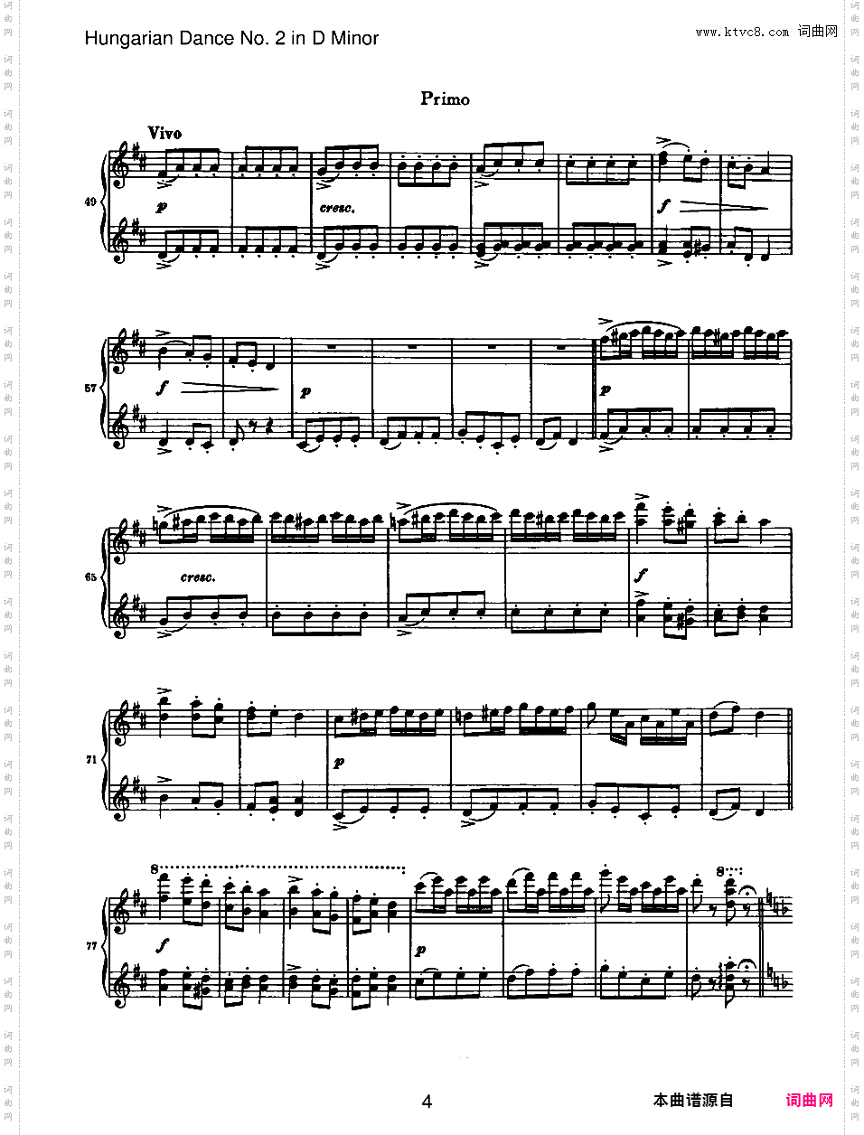 21首匈牙利舞曲 21 Hungarian Dances四手联弹Brahms Hungarian Dance 02 in d duet