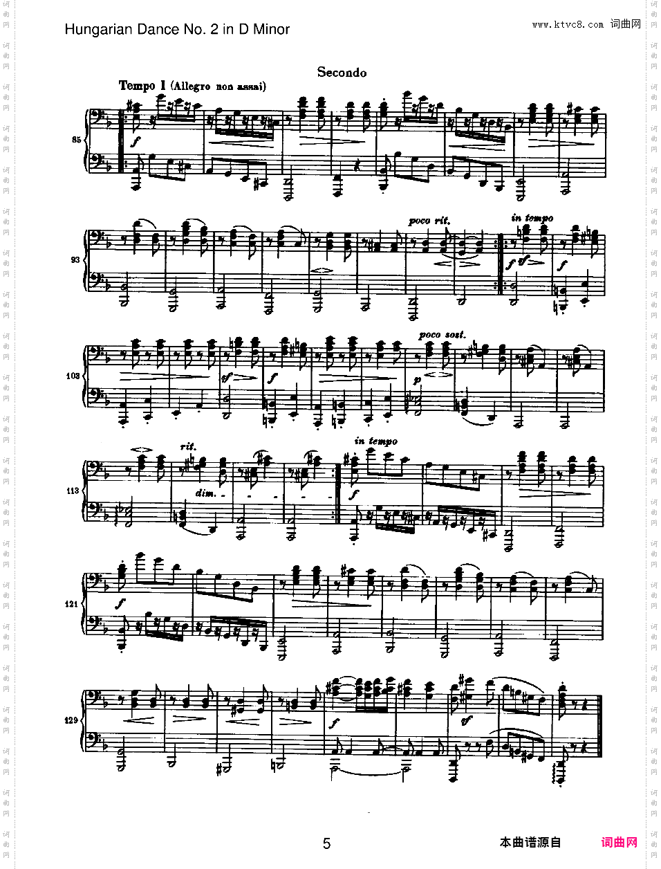 21首匈牙利舞曲 21 Hungarian Dances四手联弹Brahms Hungarian Dance 02 in d duet
