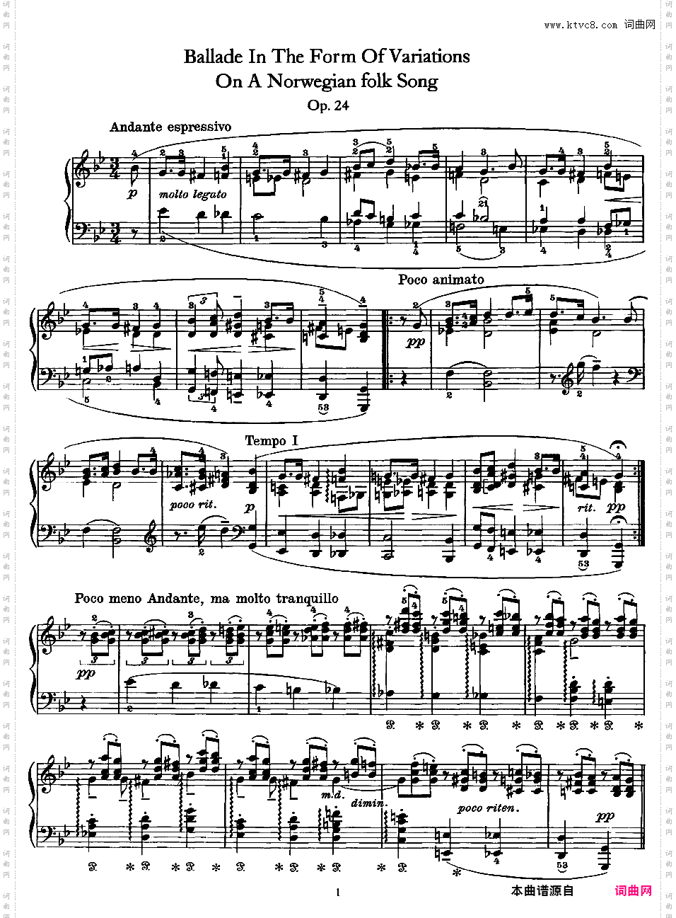 挪威民歌变奏叙事曲 Ballade on a Norwegian Folk Song Op·24