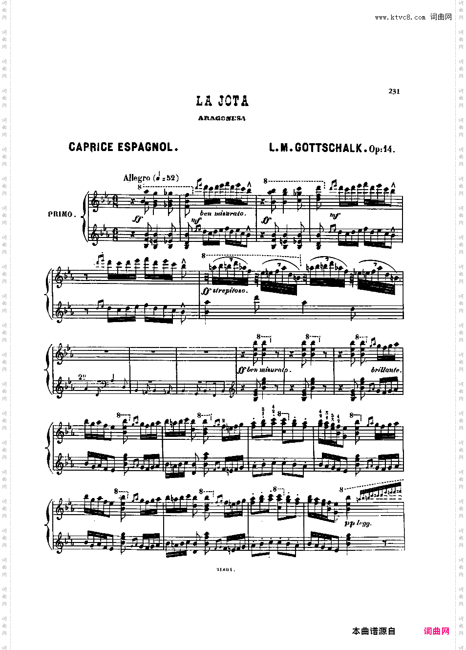 西班牙随想曲“阿拉贡风格霍塔”La Jota Aragonesa Op·14西班牙随想曲“阿拉贡风格霍塔”La Jota Aragonesa Op·14四手联弹