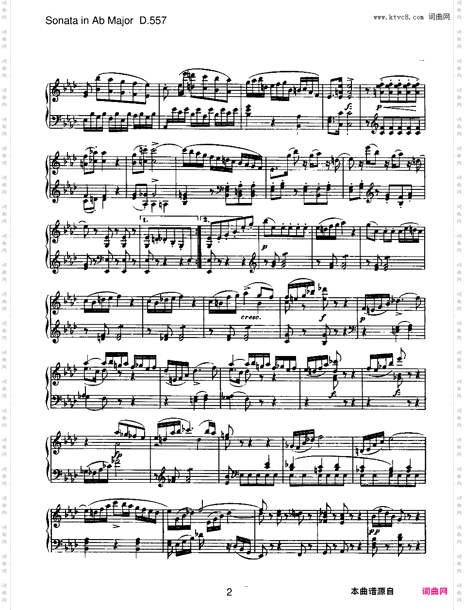 降A大调第五钢琴奏鸣曲 Piano Sonata No·5 in A-flat Major D·557