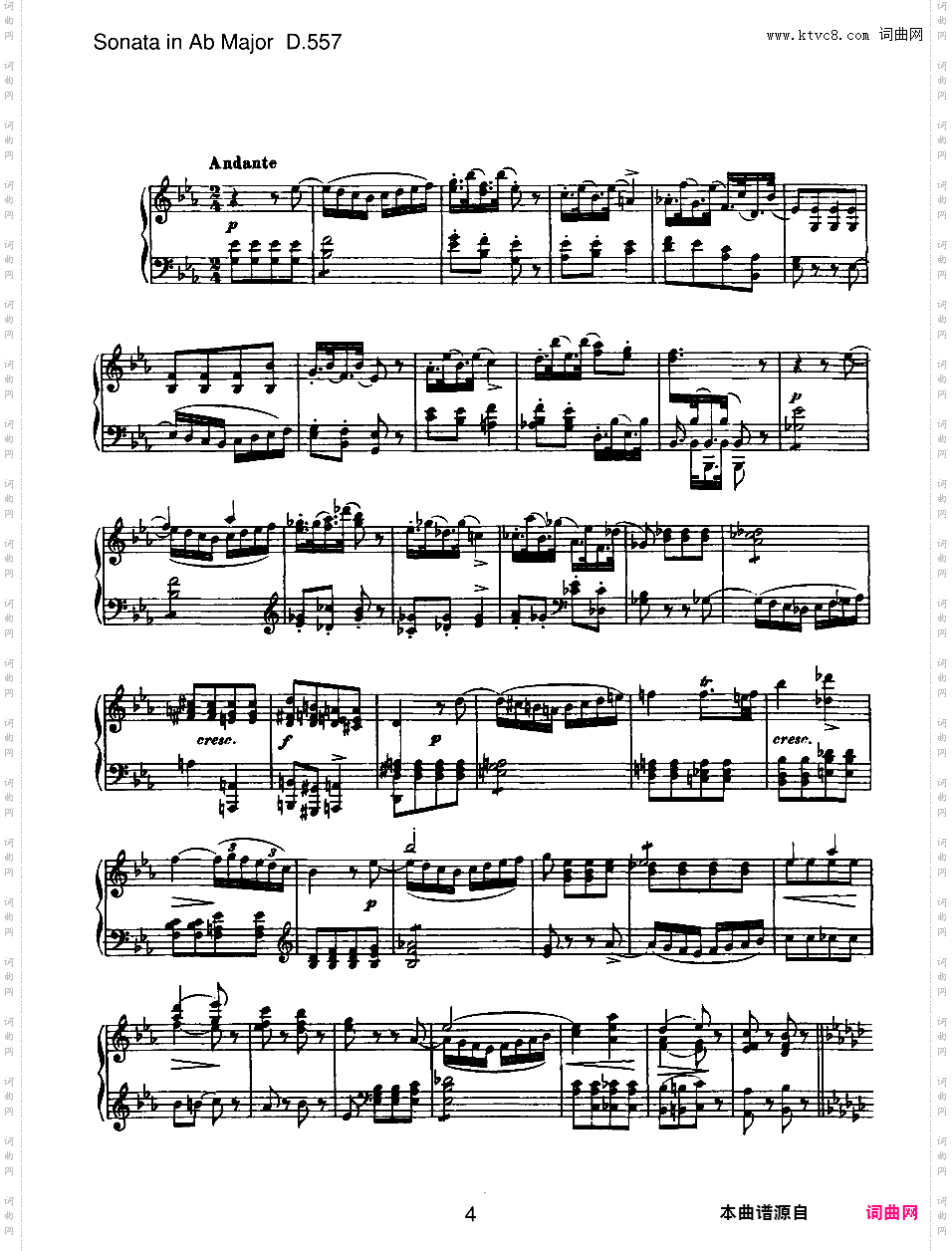 降A大调第五钢琴奏鸣曲 Piano Sonata No·5 in A-flat Major D·557
