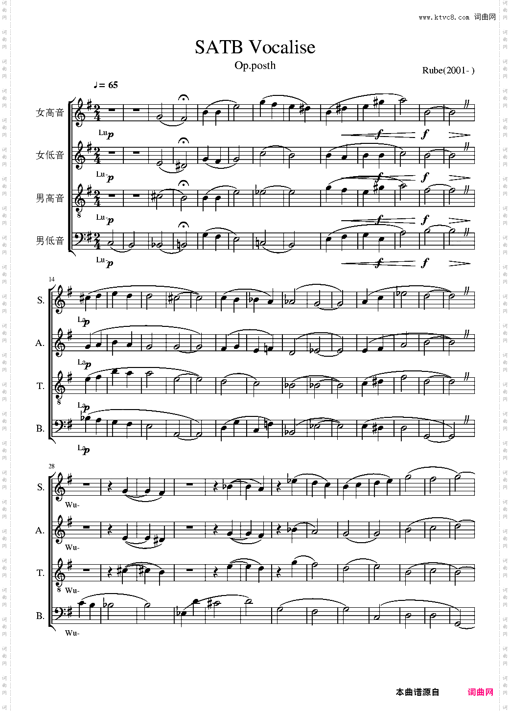 SATB Vocalise, Op·unb