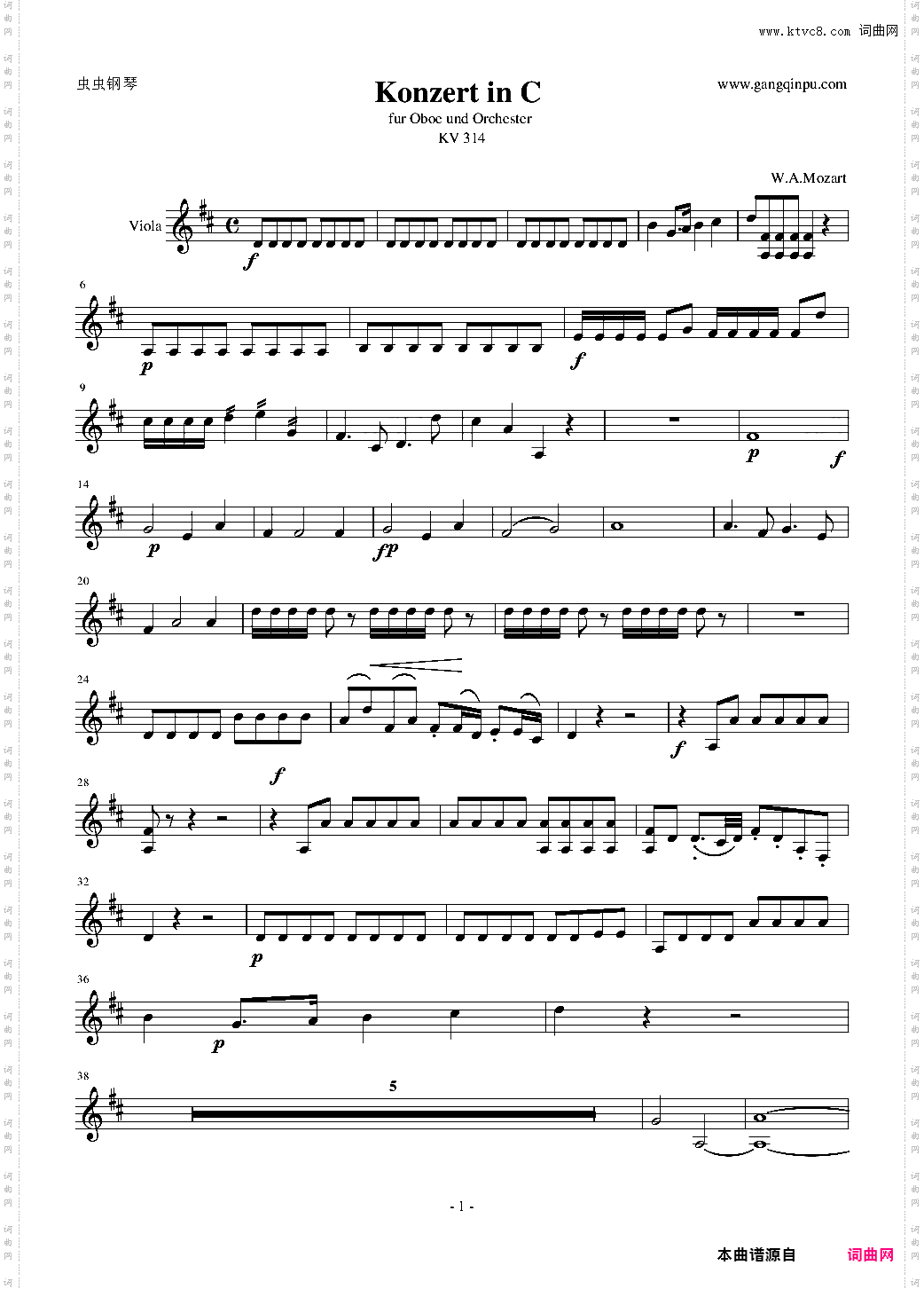 C大调双簧管协奏曲第一乐章中提分谱 单簧管版
