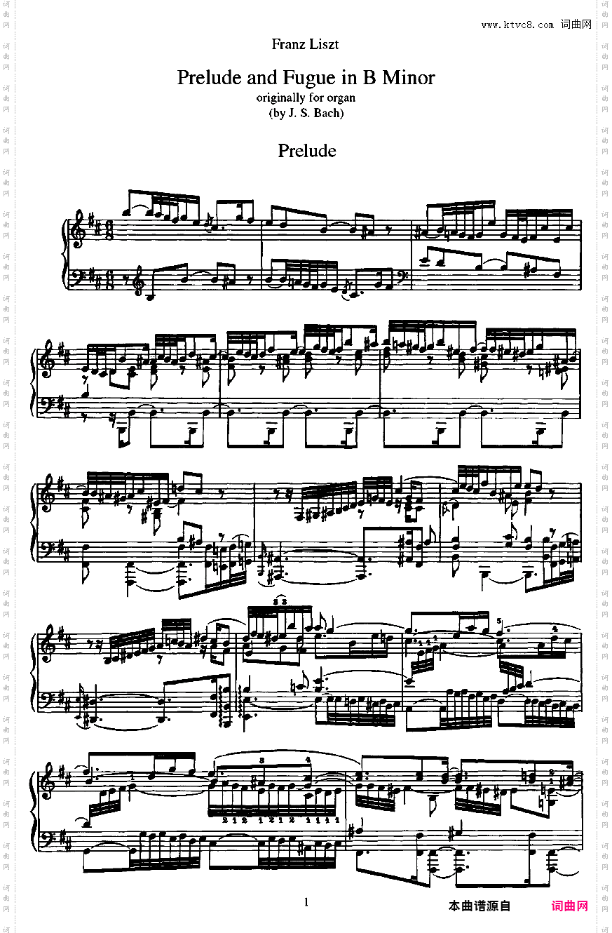 李斯特改编巴赫六首前奏曲与赋格bwv543——548Bach-Liszt bwv544 Prelude and Fugue in b