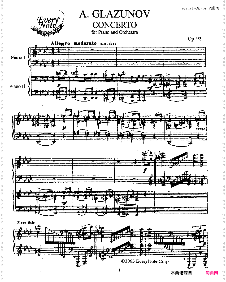 f小调第一钢琴协奏曲 Piano Concerto no·1 in f Minor Op·92