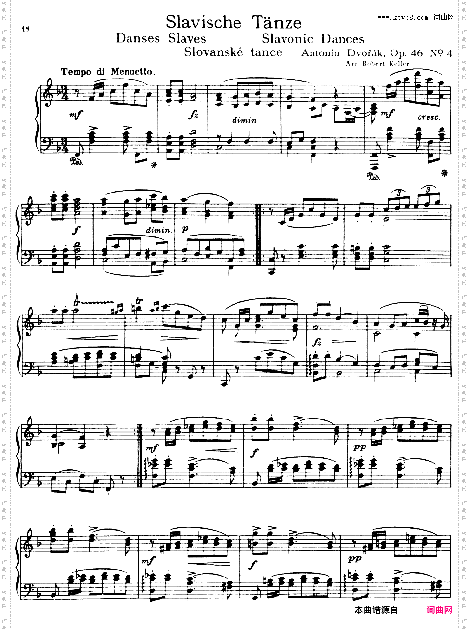 斯拉夫舞曲集 Slavonic Dances独奏版Dvorak-Keller op46n4 Slavic Dance solo