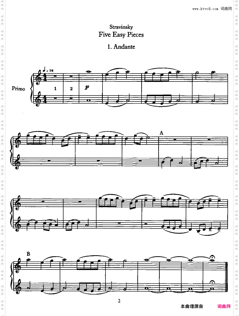 5首简易小品 Five Easy Pieces - 四手联弹