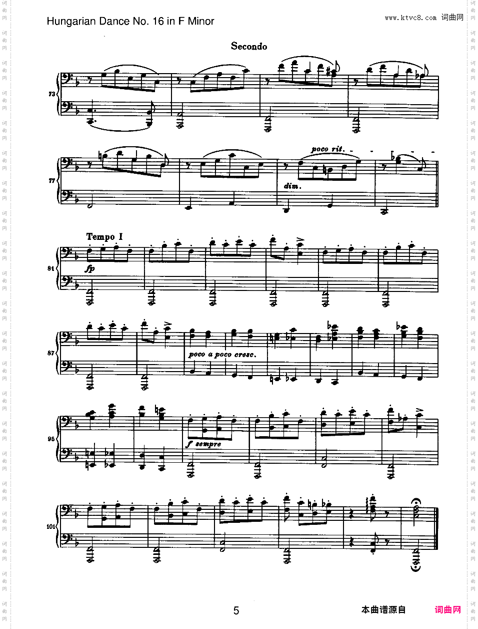 21首匈牙利舞曲 21 Hungarian Dances四手联弹Brahms Hungarian Dance 16 in f duet