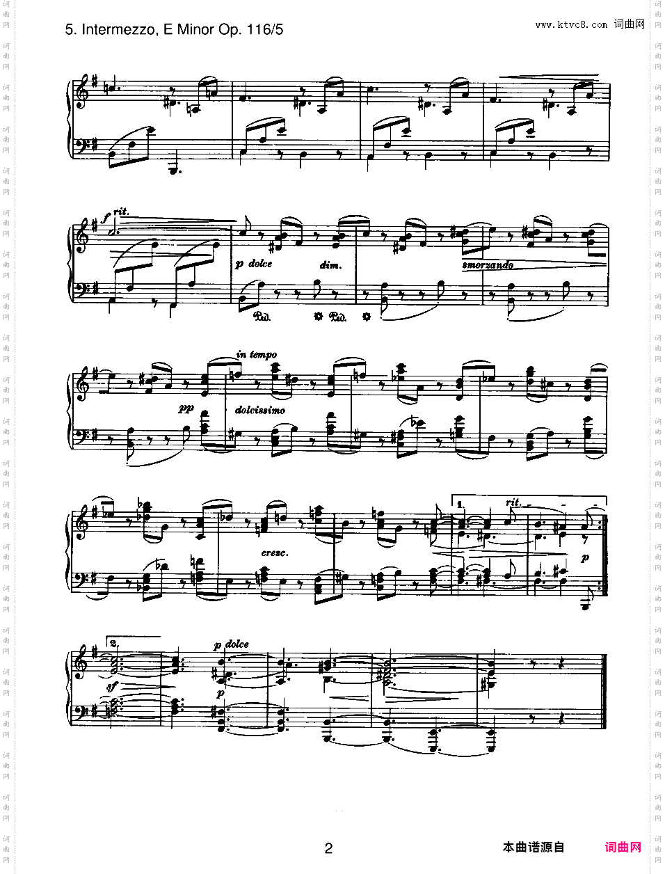 幻想曲集 Fantasien Op·116Brahms op116n5 Intermezzo in e