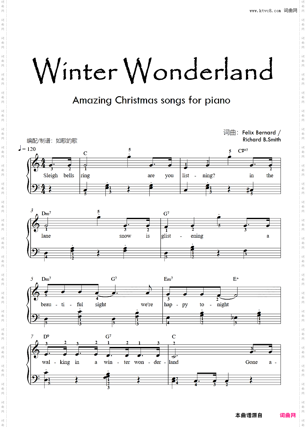 Winter wonderlandC大调**祝歌之二歌词指法599程度