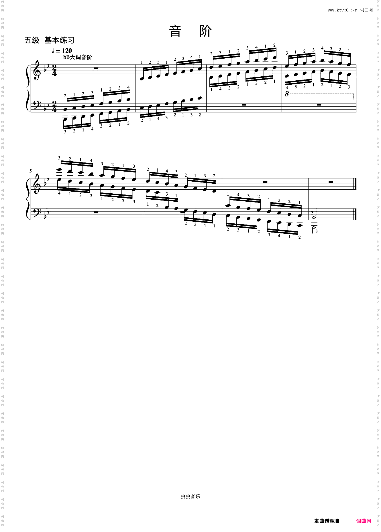 5级 降B大调音阶《中央院钢琴考级曲目 1-6级》