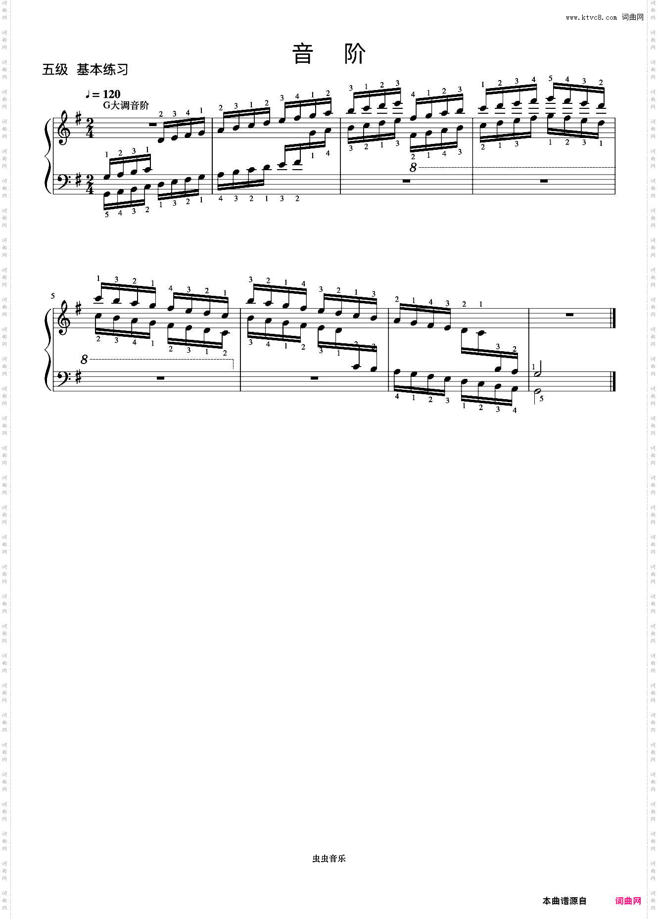 6级 G大调音阶《中央院钢琴考级曲目 1-6级》