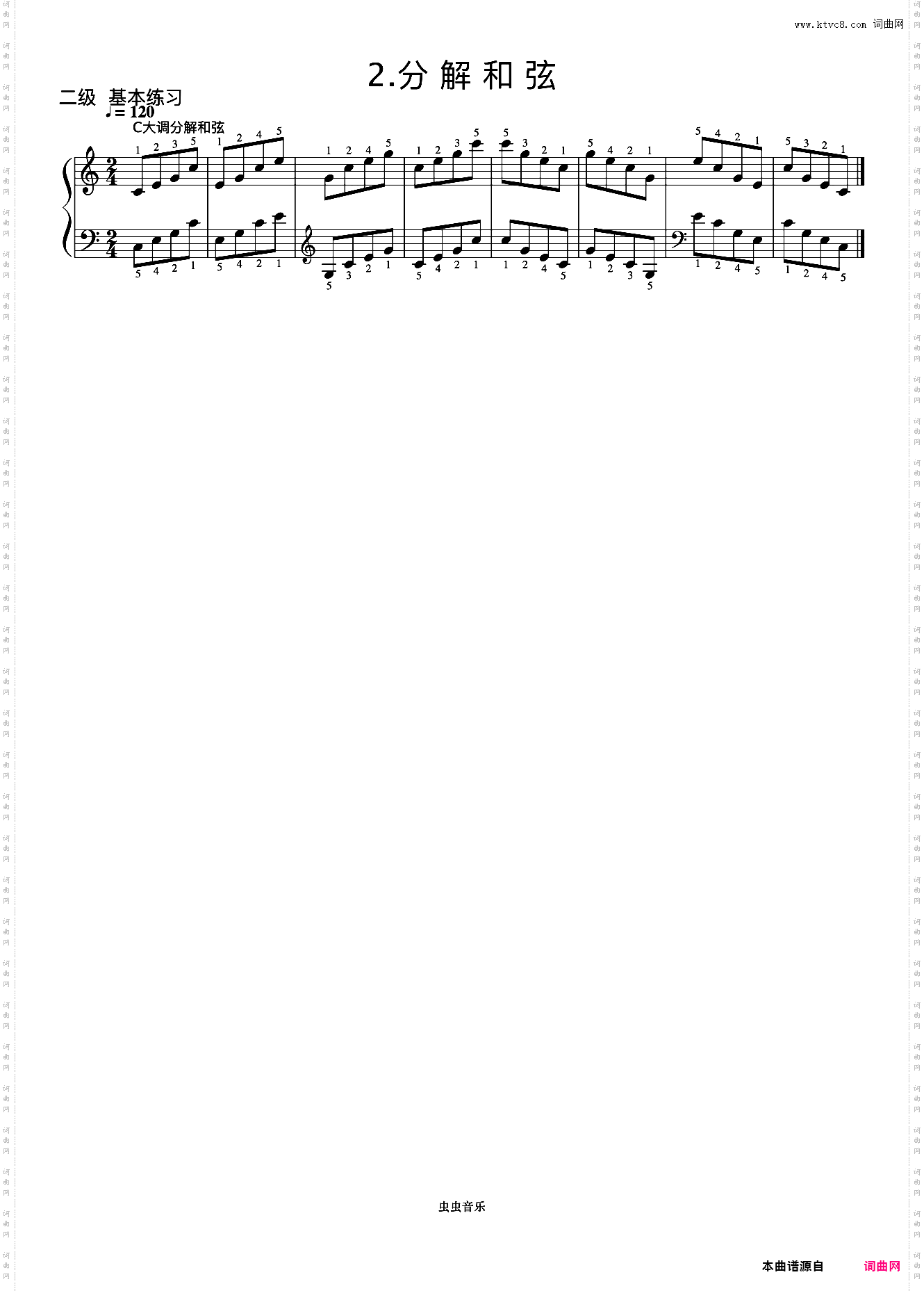 2级 C大调分解和弦《中央院钢琴考级曲目 1-6级》