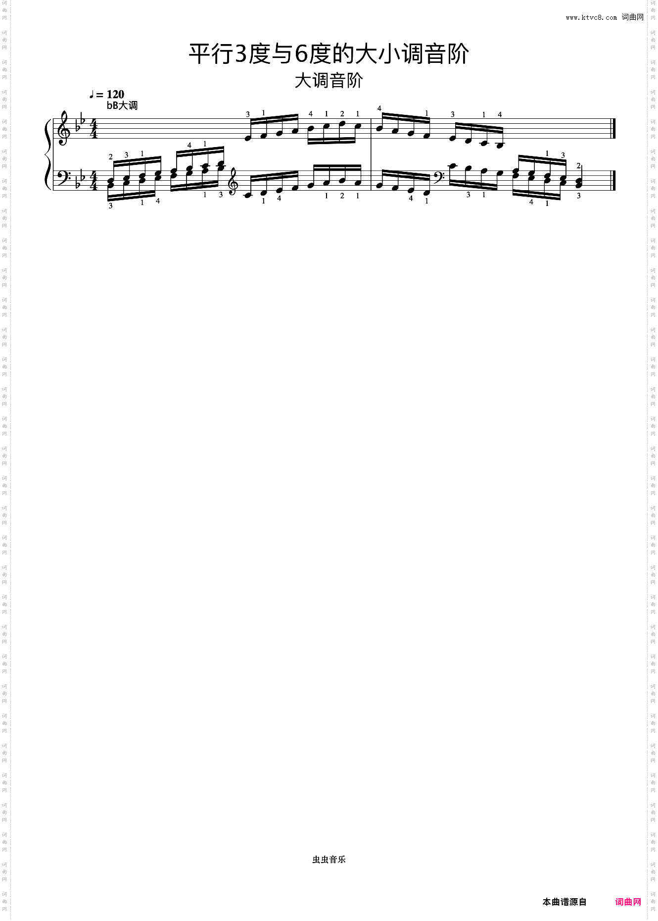 平行3度与6度的大小调音阶12-1《什密特钢琴手指练习》