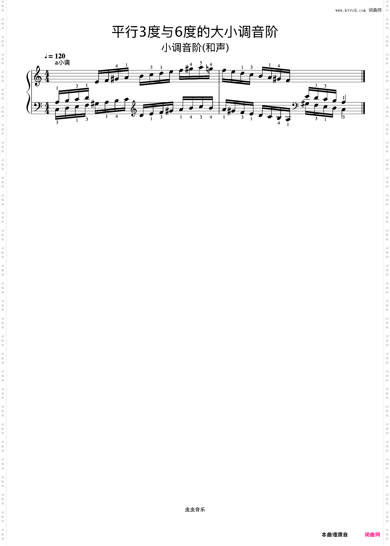 平行3度与6度的大小调音阶14-2《什密特钢琴手指练习》