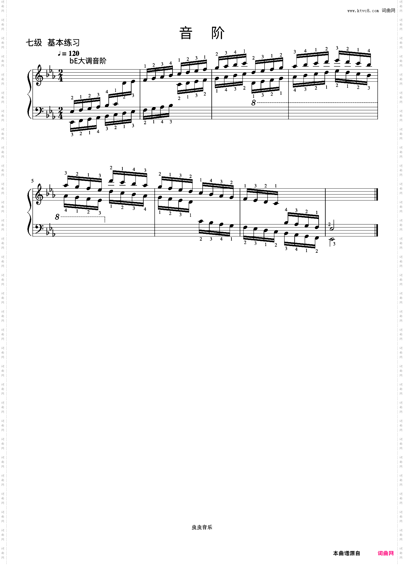 7级 降E大调音阶《中央院钢琴考级曲目 7-9级》