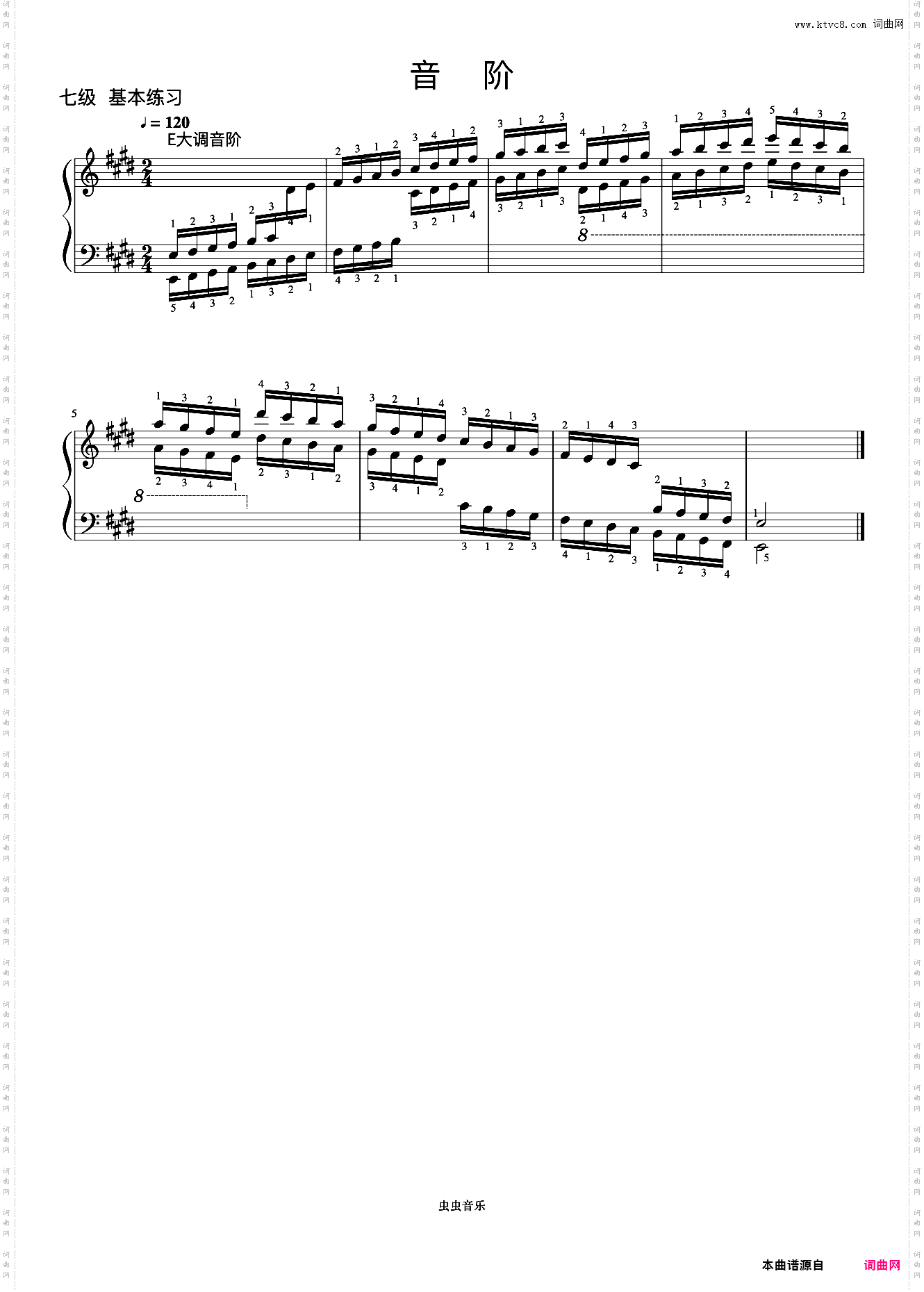 8级 E大调音阶《中央院钢琴考级曲目 7-9级》