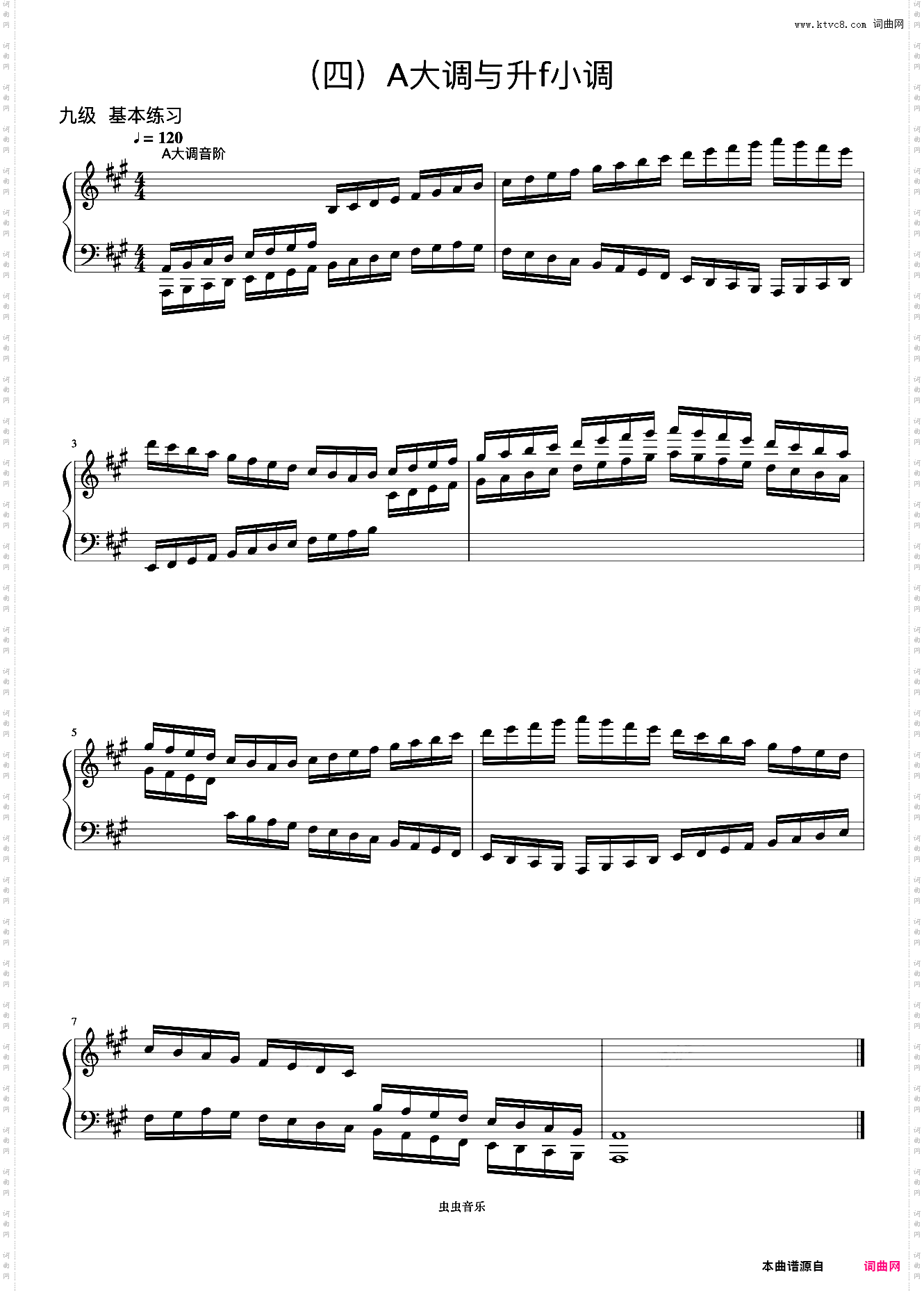 9级 A大调音阶《音协钢琴考级曲目 9-10级》