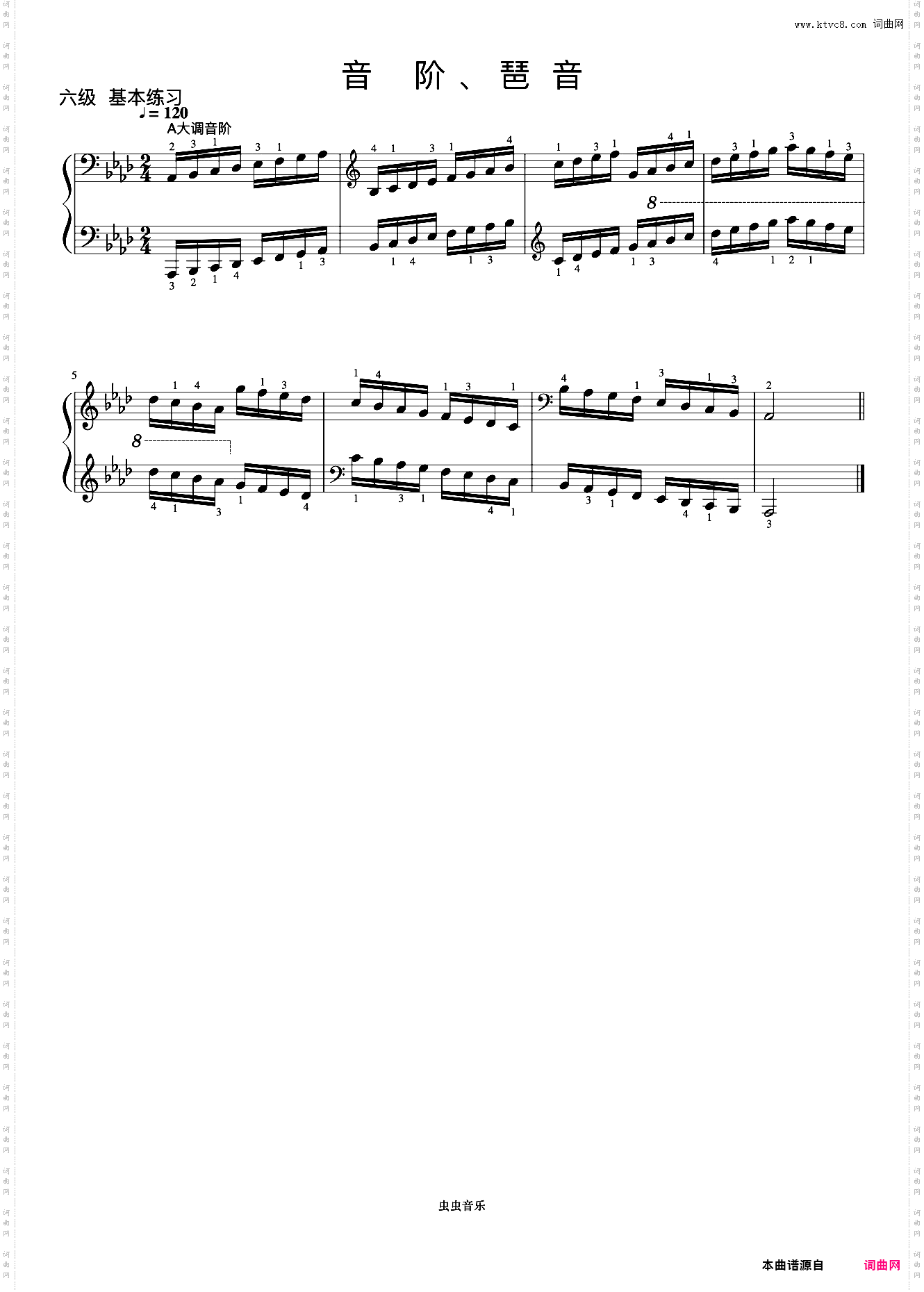 6级 降A大调音阶《中国院钢琴考级曲目》
