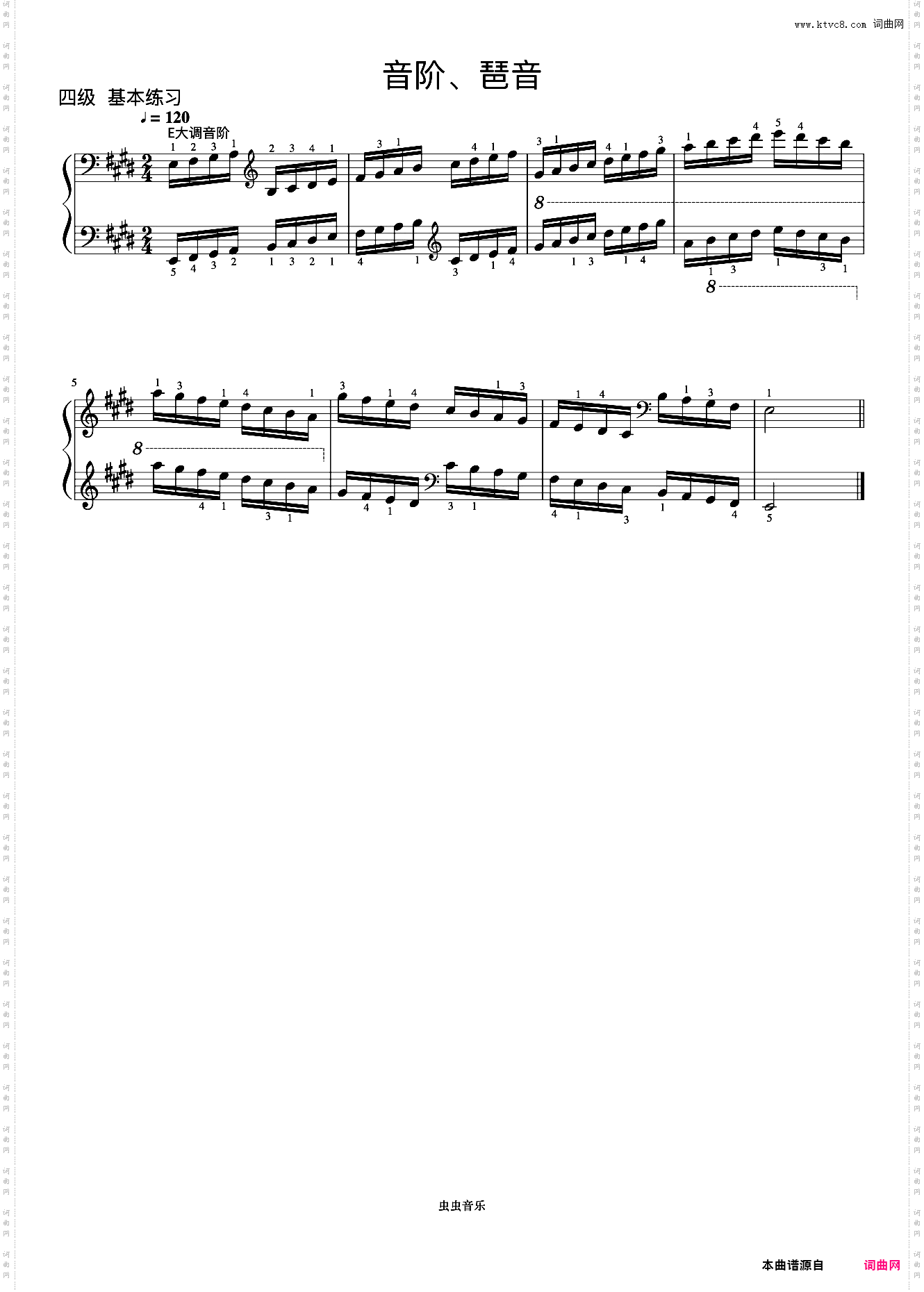 4级 E大调音阶《中国院钢琴考级曲目》
