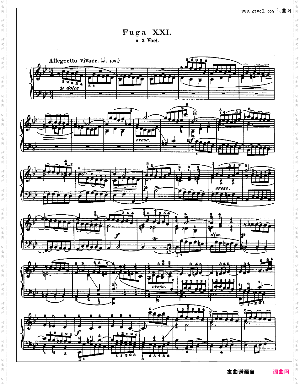 《平均律钢琴曲集第二卷》The Well Tempered ClavierPrelude & Fugue 21