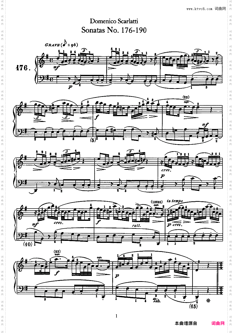 500首钢琴奏鸣曲共33册Scarlatti Sonatas 176-190
