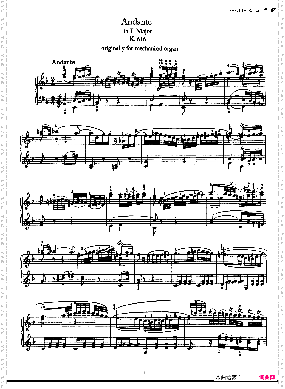 F大调行板 Andante in F Major K·616