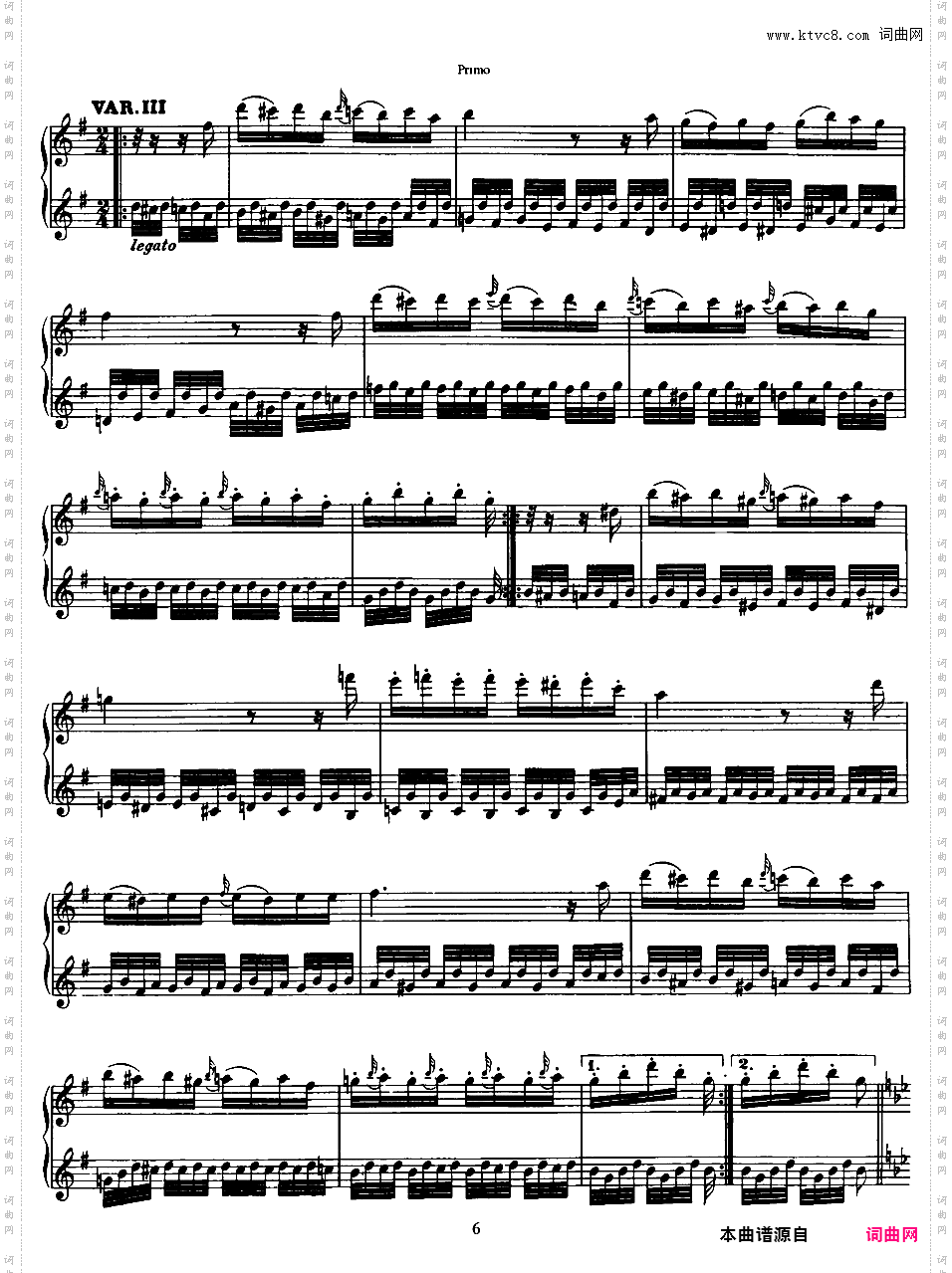 G大调行板与变奏 Theme and Variations in G Major K·501 - 四手联弹