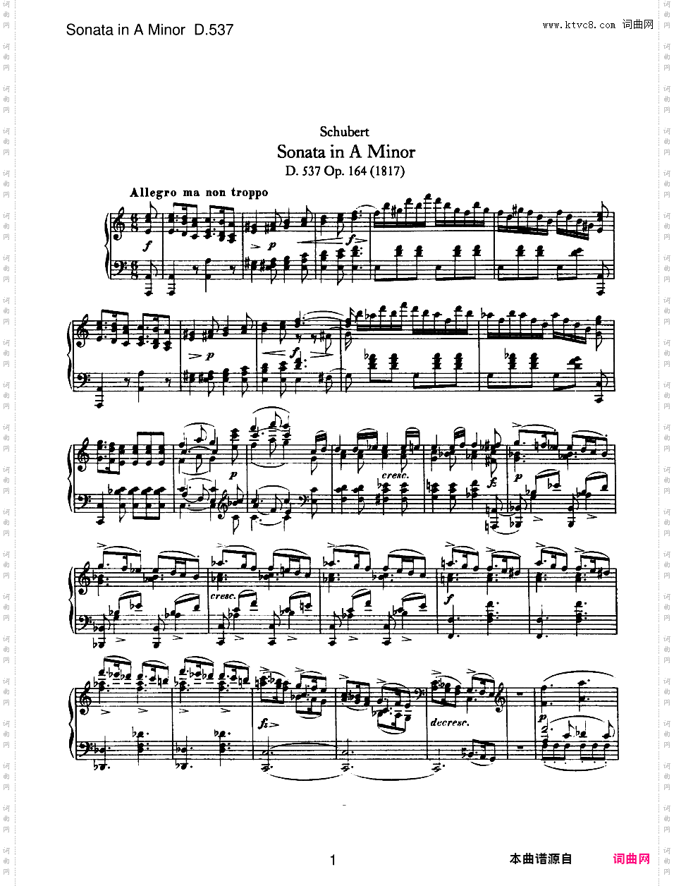 a小调第四钢琴奏鸣曲 Piano Sonata No·4 in a Minor Op·164 D·537