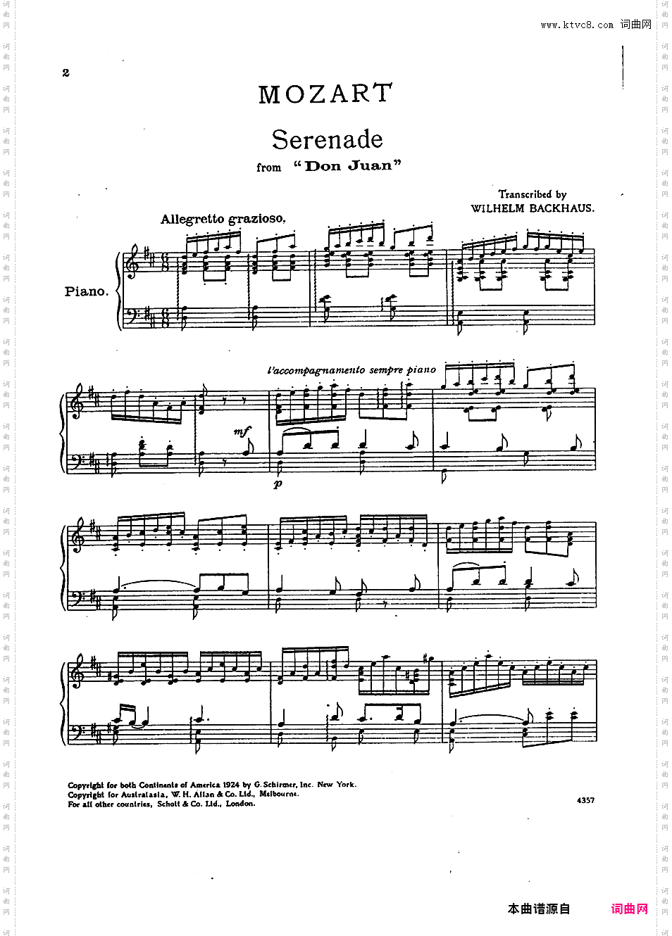 改编莫扎特唐璜小夜曲Mozart-Backhaus 1924 Serenade from Don Juan