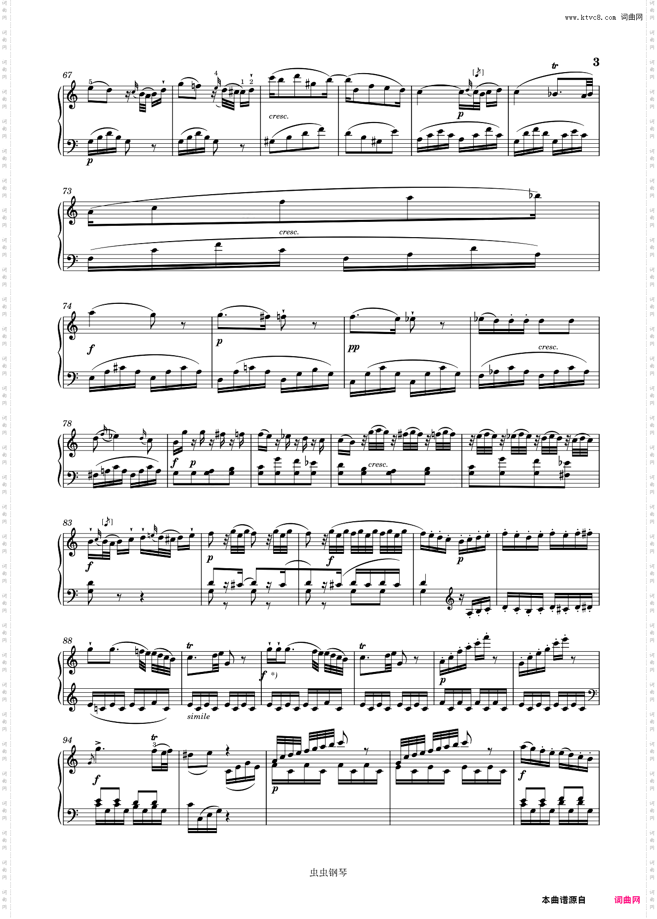 莫扎特第十钢琴奏鸣曲 KV 330 带指法 第一乐章