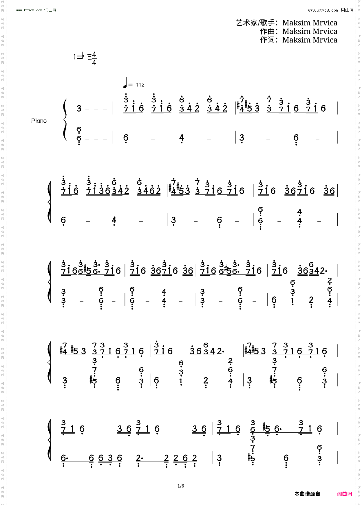 Maksim Mrvica《克罗地亚狂想曲》_钢琴简谱