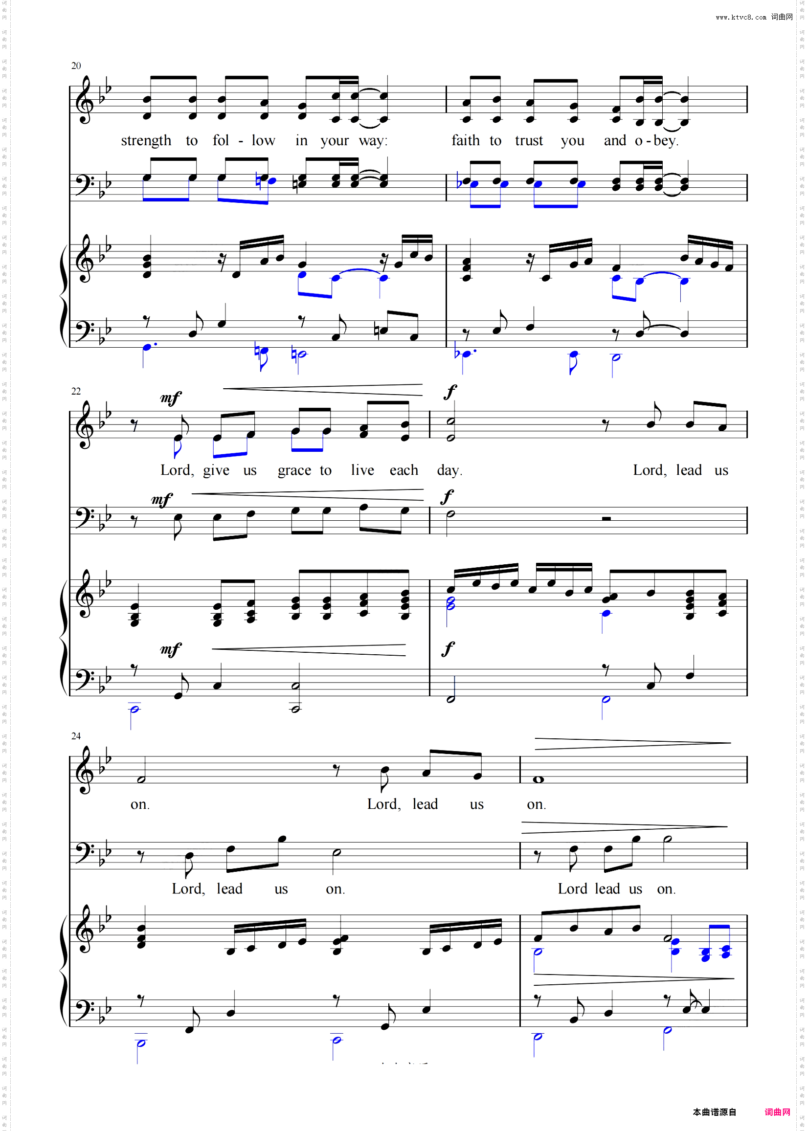 《Lord, Lead Us On》 Bb调-C调-D调 合唱谱