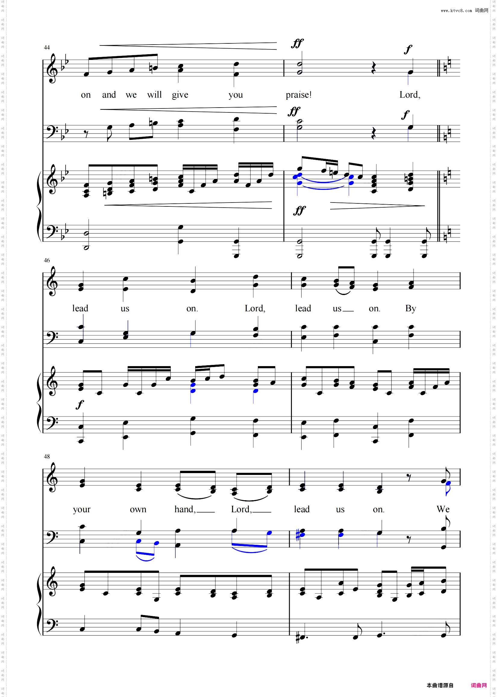《Lord, Lead Us On》 Bb调-C调-D调 合唱谱