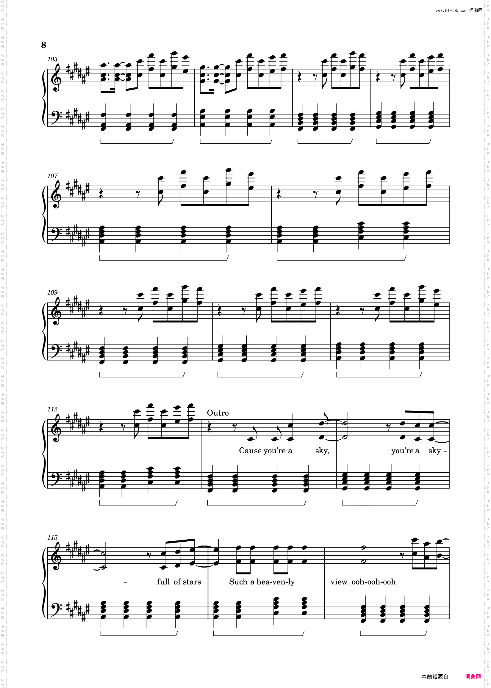 A Sky Full of Stars-原调独奏谱-Coldplay