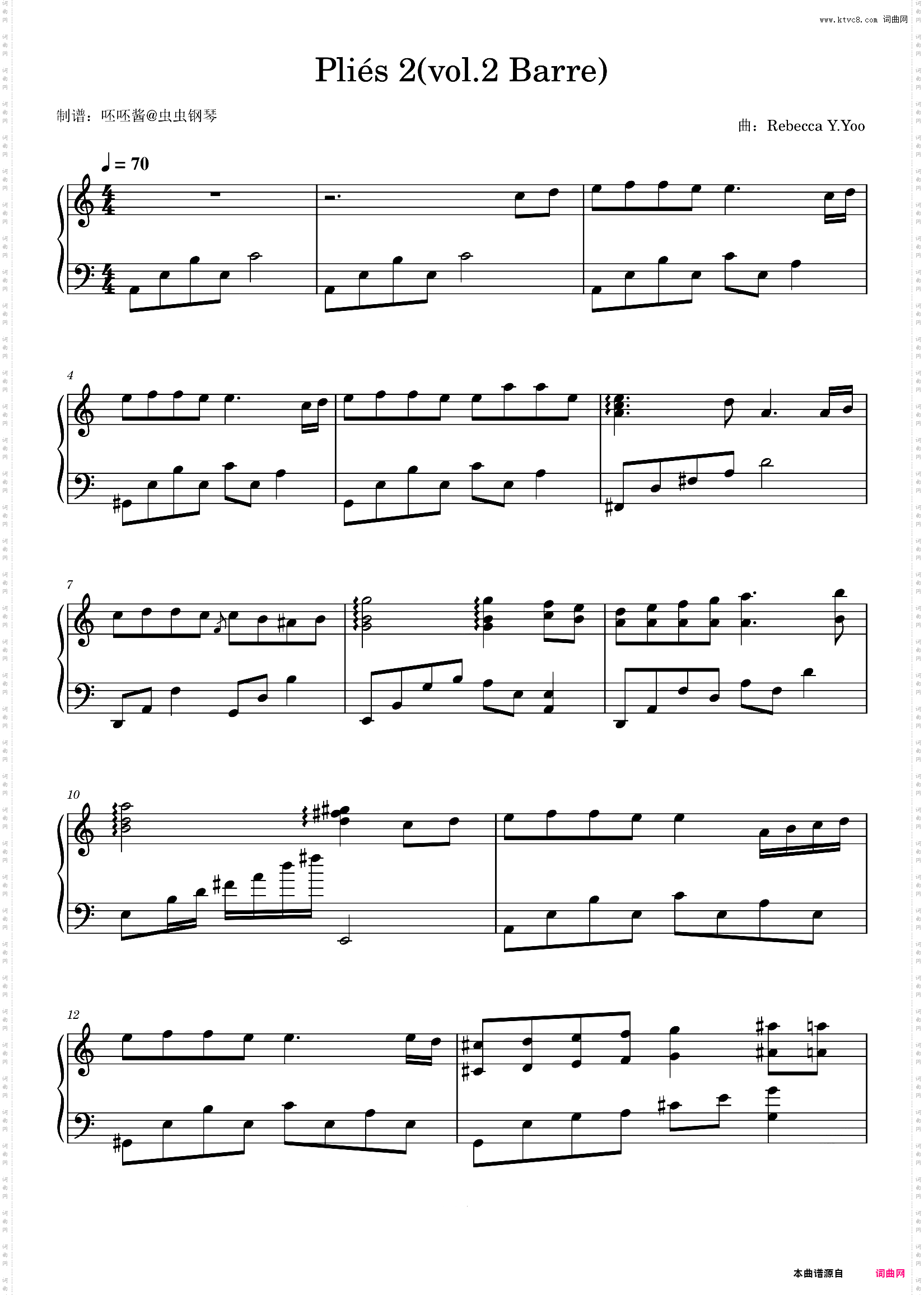 Pliés 2vol·2 Barre-独奏还原-C调